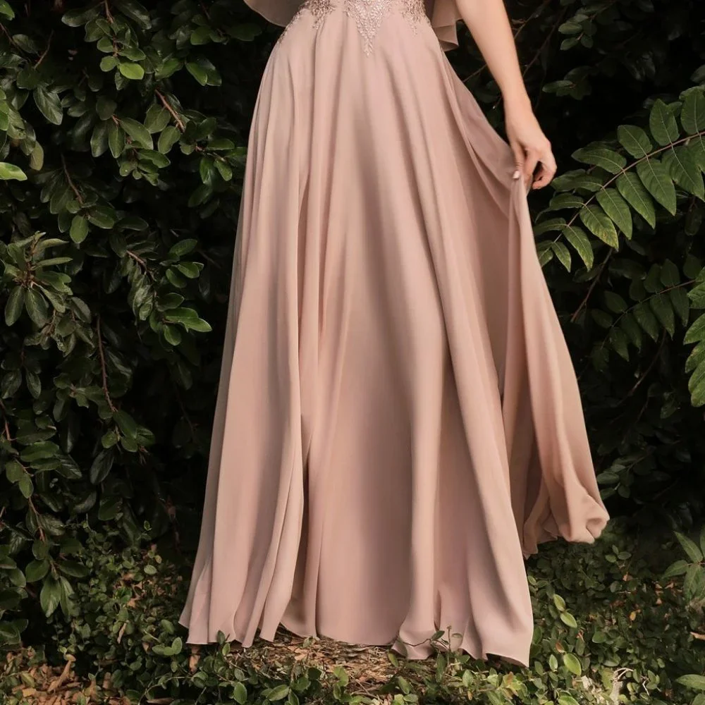 NEW MOCHA MOTHER OF BRDIE WEDDING FROMAL A-LINE CHIFFON GOWN WITH CAPLET 101 - Picture 5 of 6
